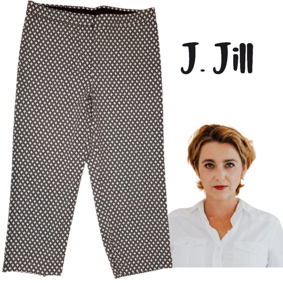 J Jill Black & White Floral Capri Cropped Pants - Women's 14 - Picture 1 of 6
